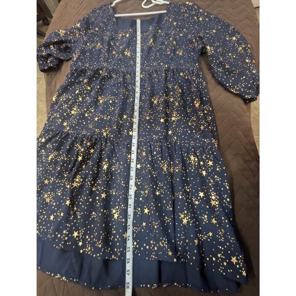 Gorgeous long sleeve navy cupcake style tiered dress w/gold foil star print 3X - Picture 8 of 10